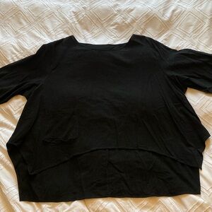 Black blouse three-quarter bell sleeve hi front cut long tail back 5XL